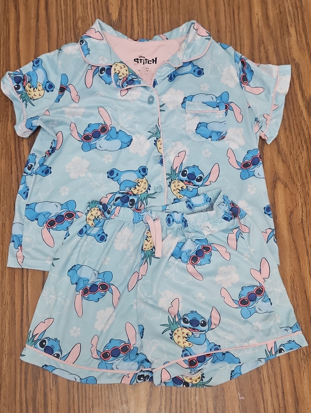 Disney Light Blue & Pink Stitch Short Pajama Set